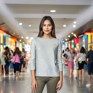 Jones New York Signature Women’s Ivory Cotton Sequin Sweater Top XL